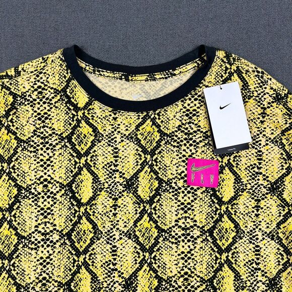 Nike Fly T-Shirt Womens Medium Loose Fit Vivid Sulfur Snakeskin Short Sleeve NWT - Picture 3 of 11